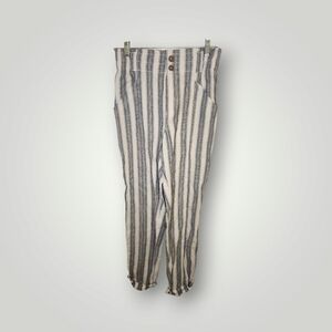 So High Rise Tapered Linen beach Pants  S ivory navy